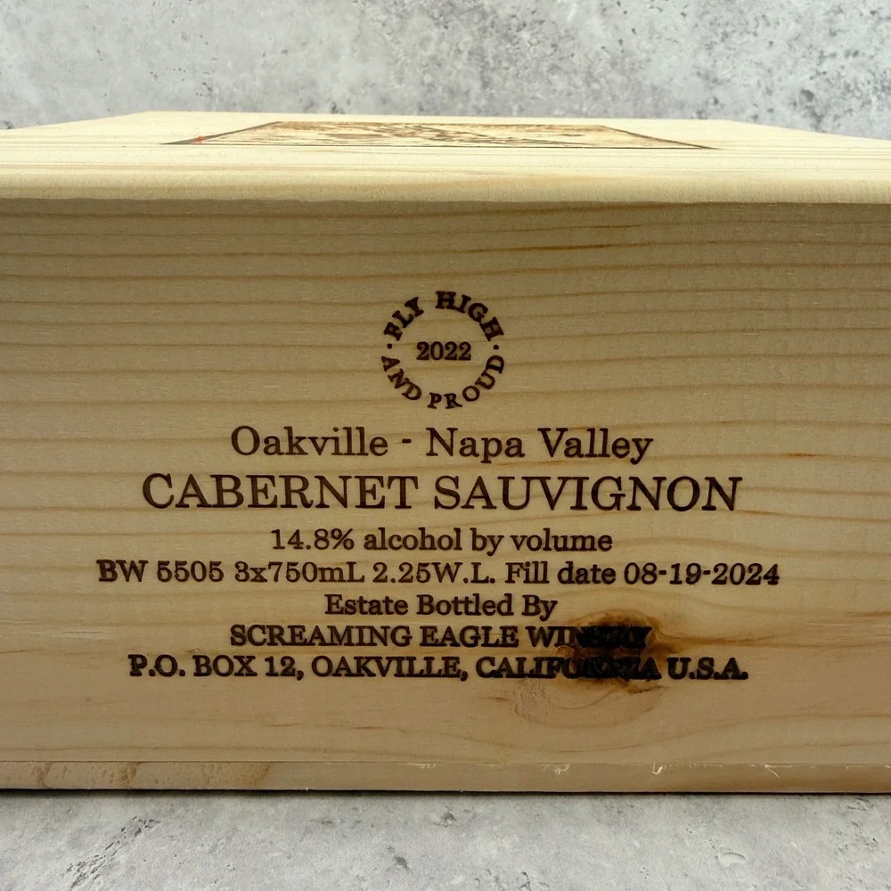 Screaming Eagle 2022 Oakville Cabernet Sauvignon Wooden Wine‎ Box Crate 3 Bottle